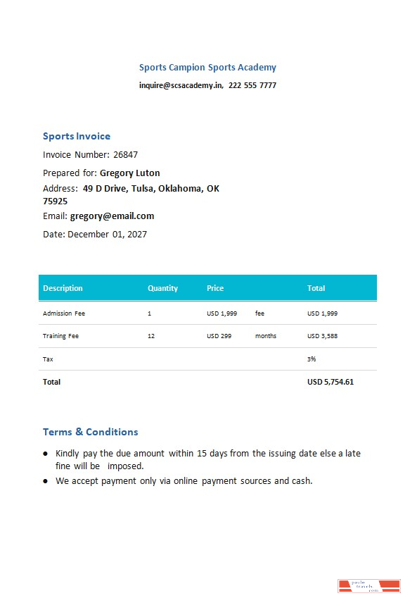 Free Sports Invoice Template PSD template